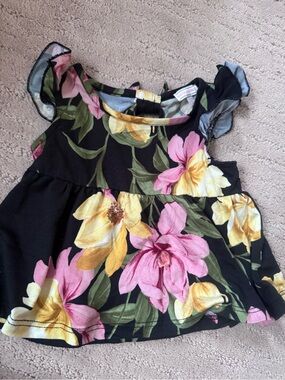 Black Floral Ruffle Sleeve Tank Top - Women's